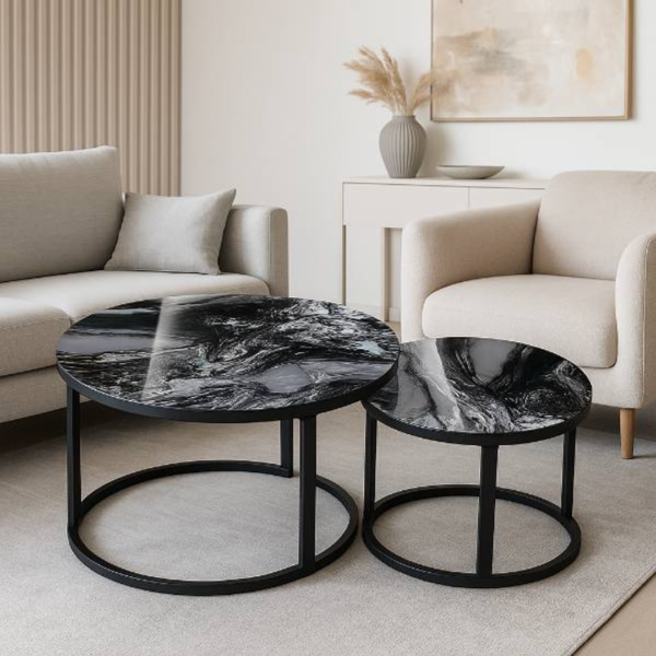 MESAS DECORATIVAS DOBLES PARA SALA TIPO MARMOL