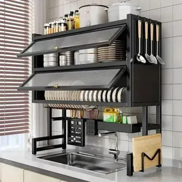 PLATERO ESCURRIDOR DOBLE GABINETE ACERO 85CM