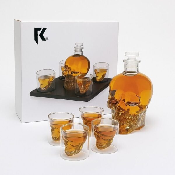 LICORERA WHISKERA DE CALAVERA 4 VASOS