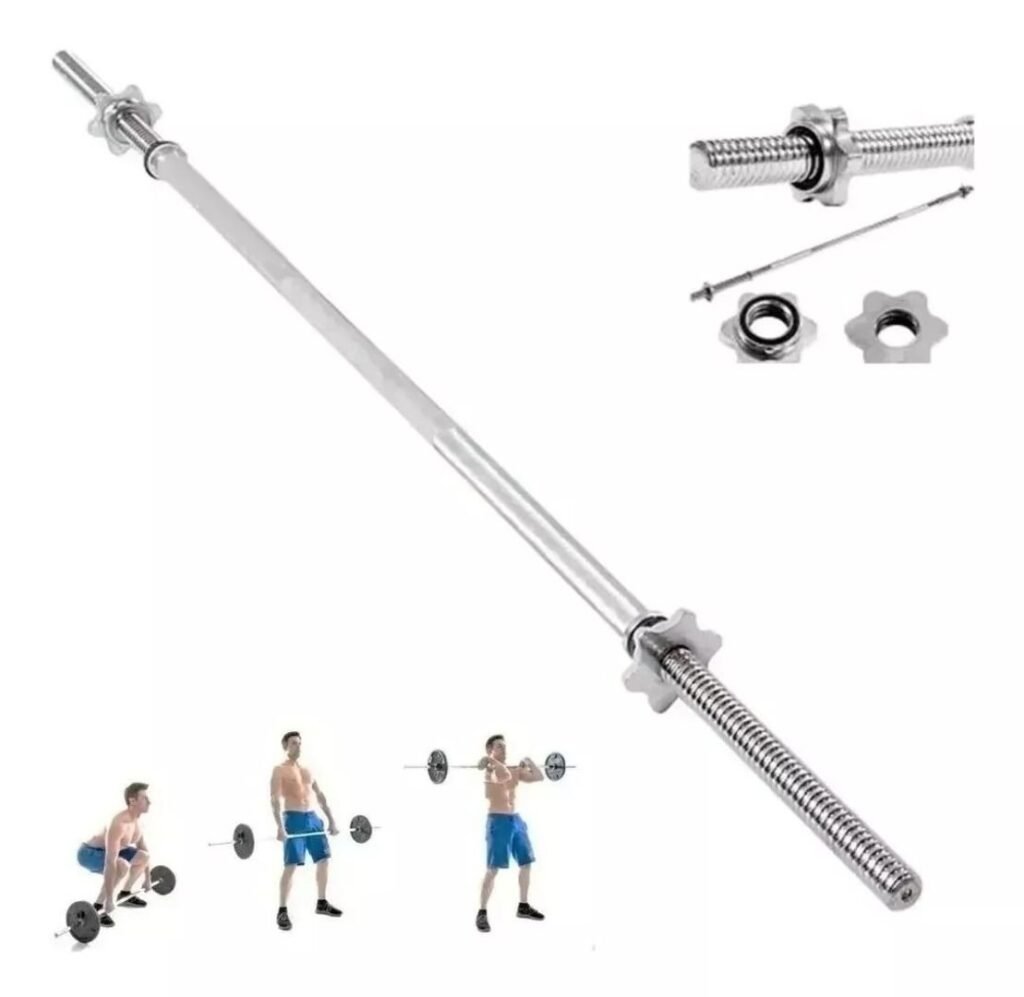 Barra para Pesas Recta Cromada 120CM con Seguros Gym