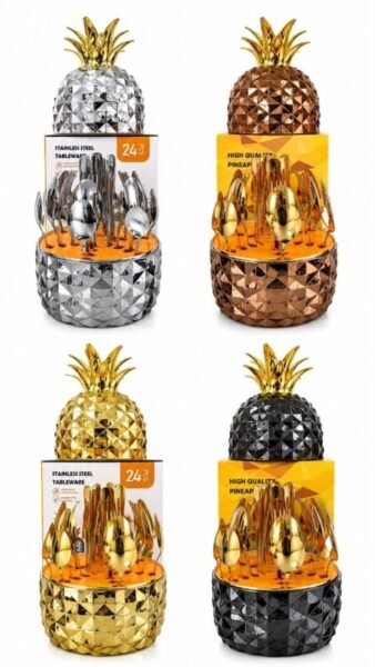 SET DE CUBIERTOS PREMIUM x24 PIEZAS EN ACERO TIPO PIÑA