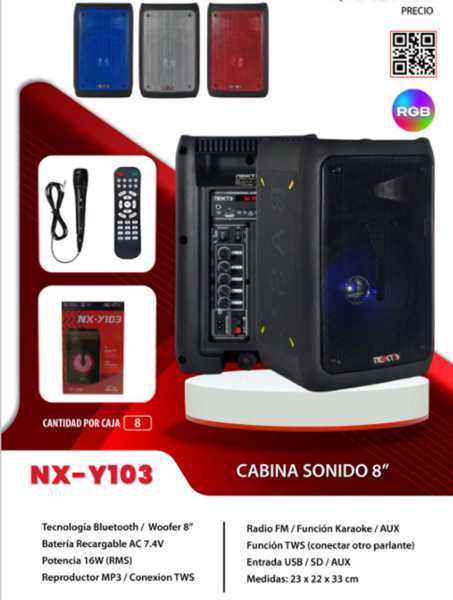 CABINA PARLANTE NEXT DE 8 LUCES LED NX-Y103