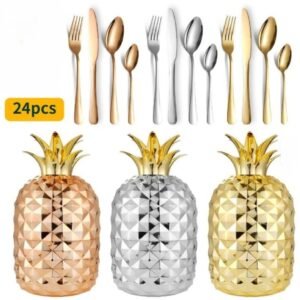 SET DE CUBIERTOS PREMIUM x24 PIEZAS EN ACERO TIPO PIÑA