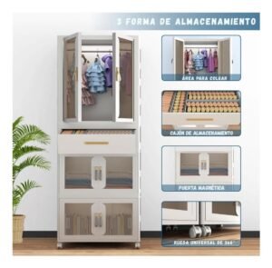 ARMARIO PORTATIL ORGANIZADOR CLOSET PLASTICO PLEGABLE 64x42x161.5Cm