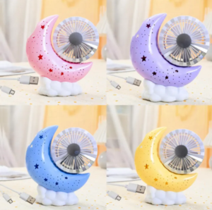VENTILADOR CON LAMPARA MINI LUNA RECARGABLE