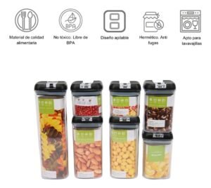 CONTENEDOR DE ALIMENTOS RECIPIENTES HERMETICOS X7 COLOR NEGRO