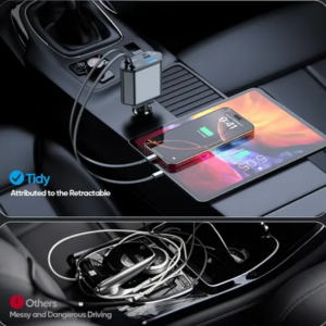 CARGADOR CELULAR CARRO 12V CABLE RETRACTIL IPHONE TIPO C