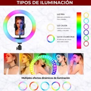 ARO DE LUZ LED TRIPODE RGB 10 PULGADAS FILL LIGHT MJ-26