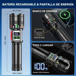LINTERNA LED POTENTE TACTICA RECARGABLE